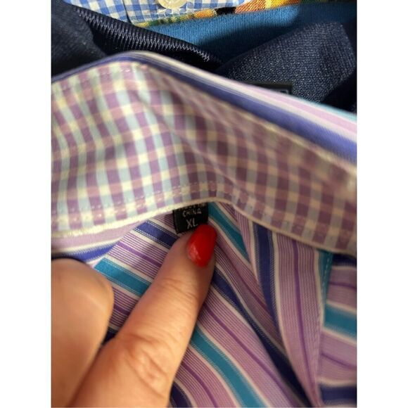 Bugatchi Uomo Extra Large (XL) Lavender and Blue Striped Button Flip Cuff - Picture 3 of 5